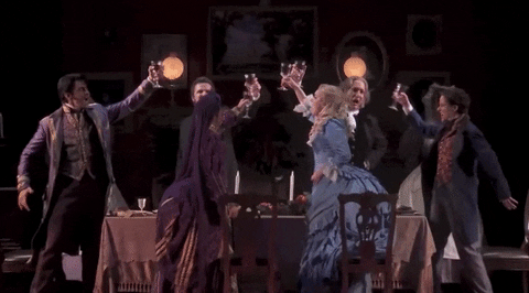 Mystery of Edwin Drood GIF- Stephanie J Block Betsy Wolfe GIF- Cheers GIF