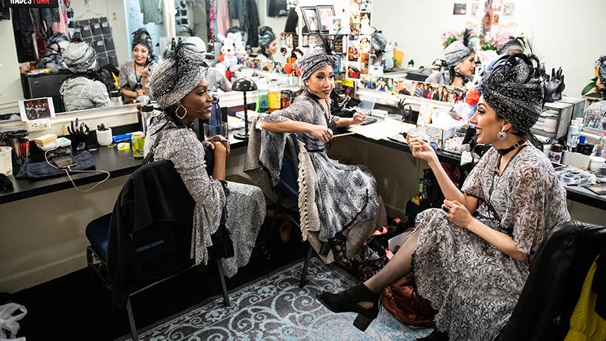 The Fates-Hadestown Musical Broadway-Backstage-Broadway Musical-BroadwayBox Interview-Jenny Anderson Photo-Jewelle Blackman-Yvette Gonzalez-Nacer-Kay Trinidad