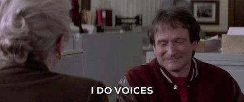 Robin Williams GIF- I do Voices GIf- Mrs. Doubtfire GIF