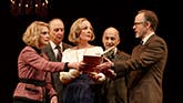 Lisa Emery as Kitty, Michael Countryman as Larkin, Allison Janney as Ouisa, Ned Eisenberg as Dr. Fine and John Benjamin Hickey as Flan in Six Degrees of Separation on Broadway.