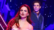 Joanna "JoJo" Levesque as Satine and Derek Klena as Christian in Moulin Rouge!