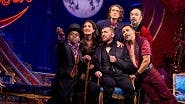 Sahr Ngaujah as Toulouse-Lautrec, Natalie Mendoza as Satine, Tam Mutu as The Duke of Monroth, Aaron Tveit as Christian, Ricky Rojas as Santiago and Danny Burstein as Harold Zidler in Moulin Rouge! The Musical