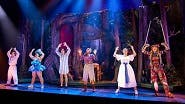 Matthew Cavendish as Max, Nancy Zamit as Annie, Bartley Booz as Dennis, Bianca Horn as Gill, Charlie Russell as Sandra, and Ellie Morris as Lucy in Peter Pan Goes Wrong