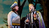 Tom Alan Robbins as Dametas and Jeremy Kushnier as King Basilius in Head Over Heels on Broadway